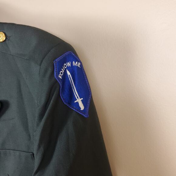 Vintage Army Green Service Coat Blazer Gold Tone Hardware Size 41R - Picture 6 of 12